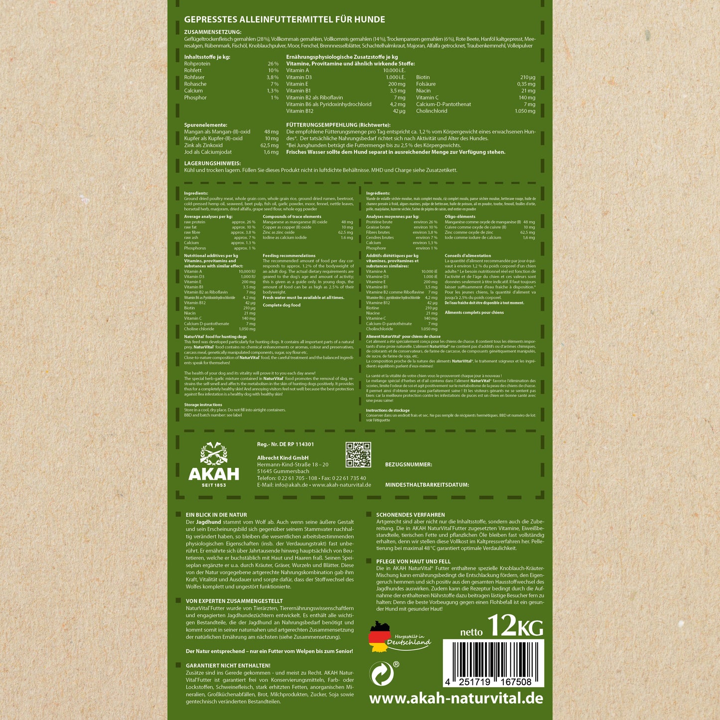 NaturVital Premium Futter für Jagdhunde 12 kg Natur Vital